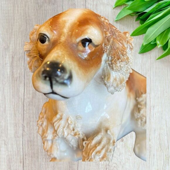 Vintage Porcelain Cocker Spaniel Dog Brown And White Spaghetti Trim Figurine - Picture 7 of 9